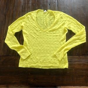 J.CREW 100% Linen Neon Yellow V-Neck Cable Knit Lightweight  Sweater Sz S summer